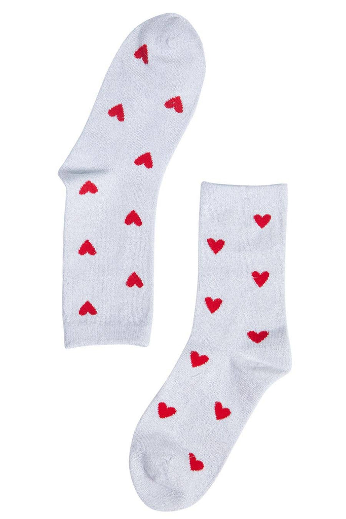 Sock Talk - Womens Glitter Socks Red Heart Love Hearts Ankle Socks White