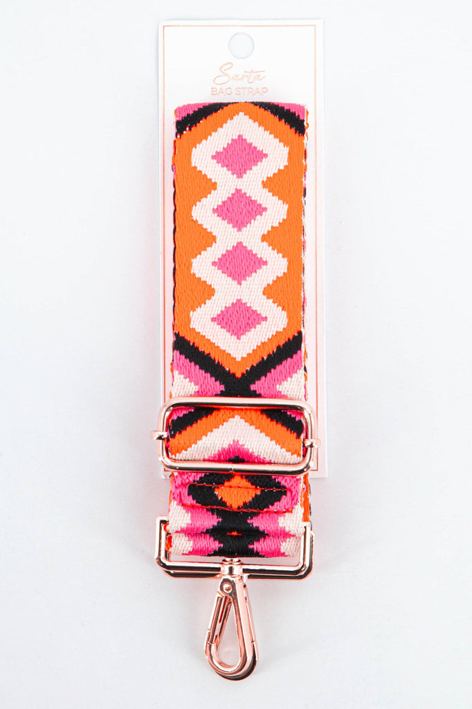 Woven Aztec Print Wide Bag Pink Orange